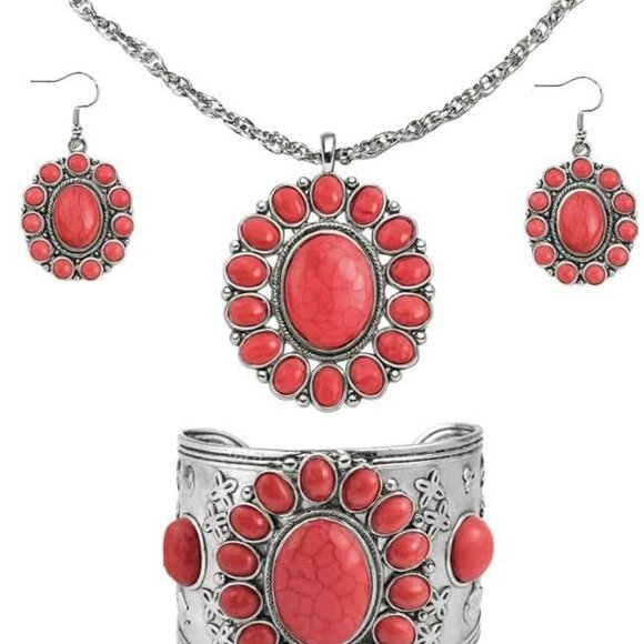 Howlite Jewelry Set for Women Turquoise Inspired Western Boho Necklace Earrings - Picture 1 of 6
